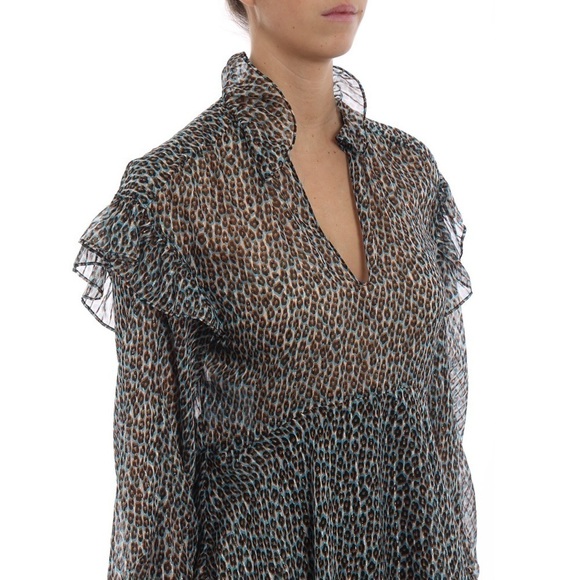 PHILOSOPHY LORENZO SERAFINI Silk Leopard Ruffle Long Puffed Sleeve Mini Dress 4 - Picture 7 of 11